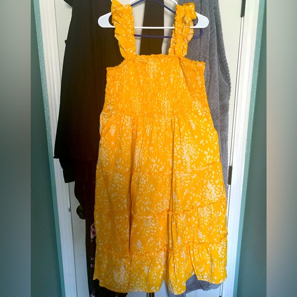 Torrid size 2 Smocked Tiered Midi Dress Poplin Leopard Yellow - Picture 1 of 5